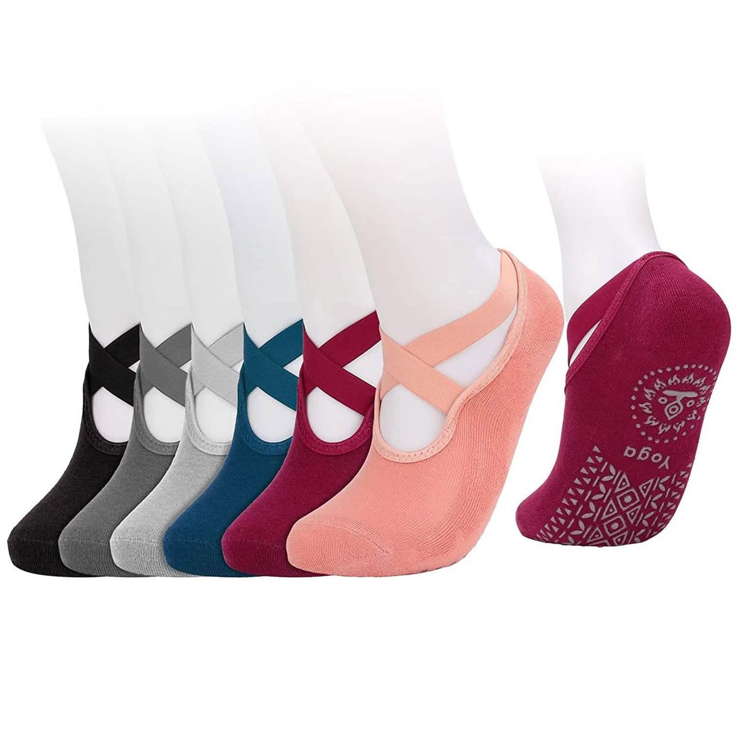 6-Pack: Women Yoga Socks with Straps Non-Slip Grips DailySale