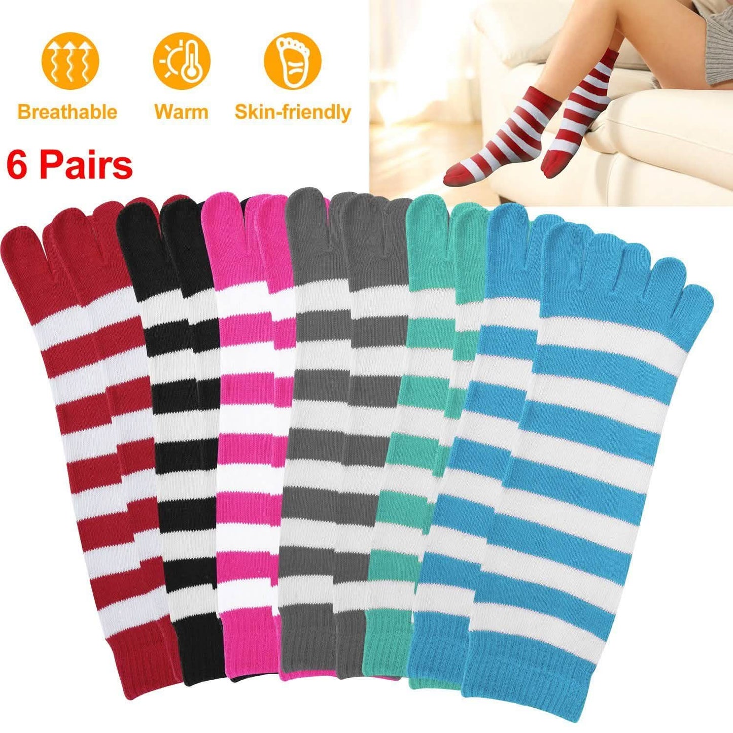 6-Pair: 5 Toes Socks Soft Breathable Ankle Socks DailySale