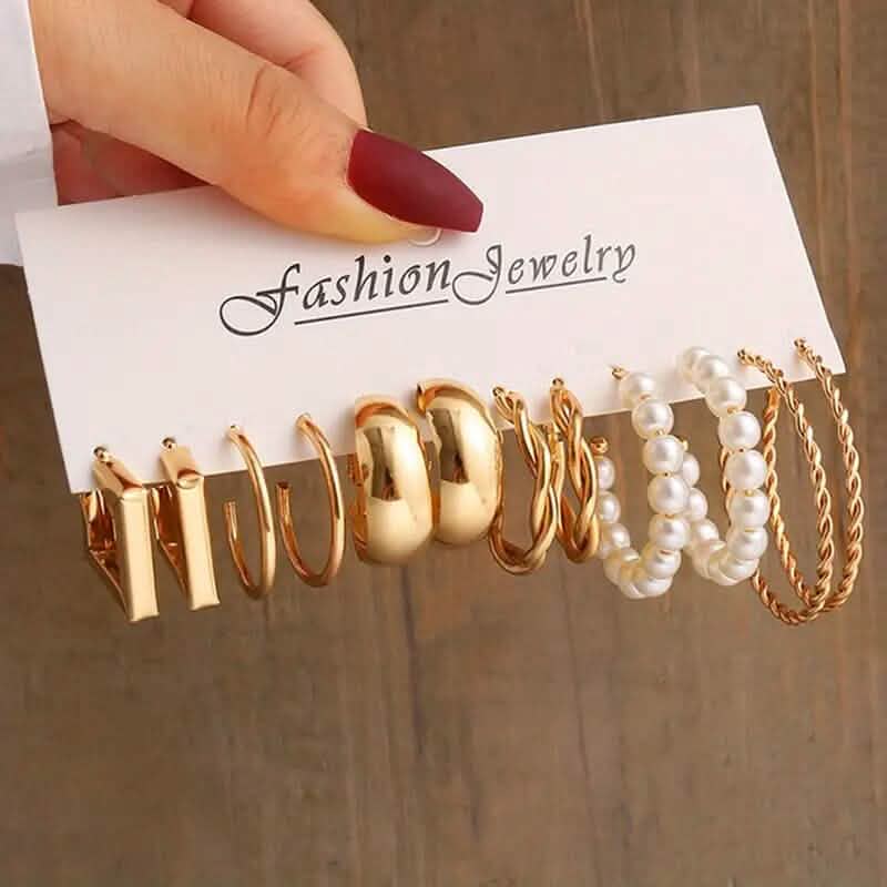 6-Pairs: Vintage Gold C-Shaped Hoop Earrings DailySale