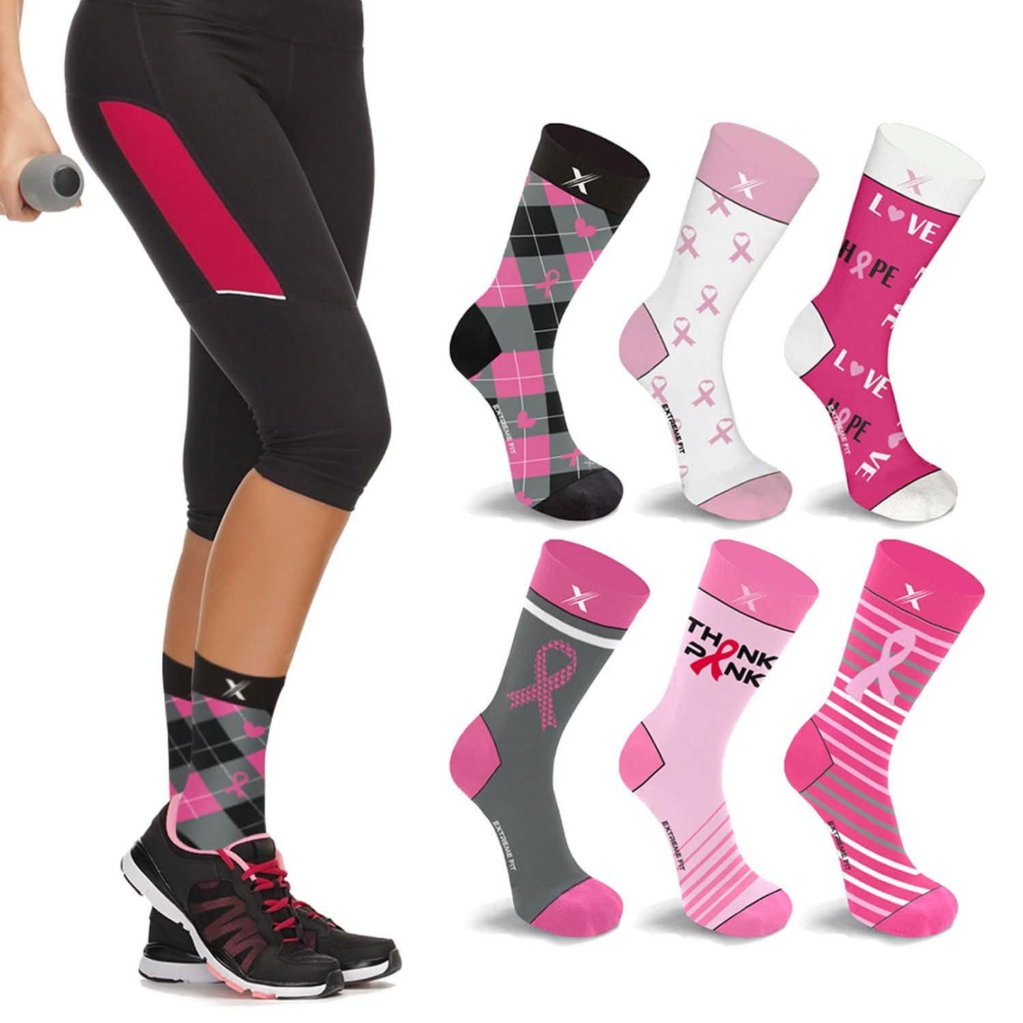 6-Pairs: Breast Cancer Awareness Crew Length Everyday Wear Compression Socks DailySale