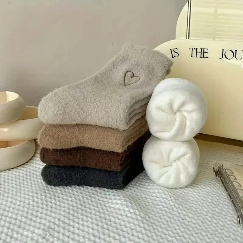 6-Pairs: Ultra Comfy Heart Embroidery Fuzzy Socks, Warm Women's Stockings & Hosiery for Cold Weather DailySale