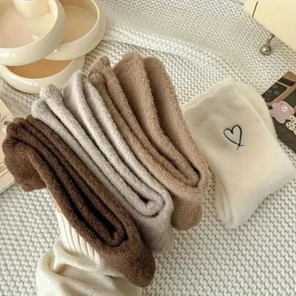 6-Pairs: Ultra Comfy Heart Embroidery Fuzzy Socks, Warm Women's Stockings & Hosiery for Cold Weather DailySale