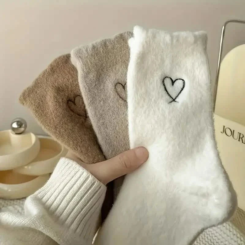 6-Pairs: Ultra Comfy Heart Embroidery Fuzzy Socks, Warm Women's Stockings & Hosiery for Cold Weather DailySale