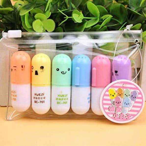 6-Piece: Cute Pill Shape Mini Highlighter Marker DailySale
