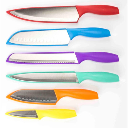 6-Piece Set: Sazon Stainless Steel Knife and Colorful Slip Covers DailySale