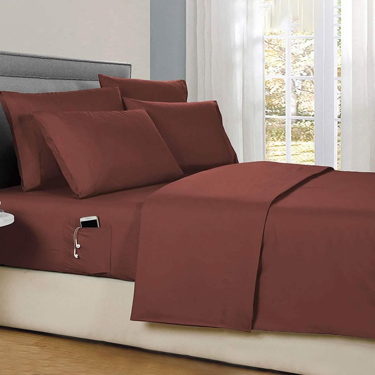 6-Piece: Solid with Side Pockets Sheet Set in Full DailySale