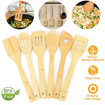 6-Pieces: Cooking Utensil Bamboo Wooden Spoons DailySale