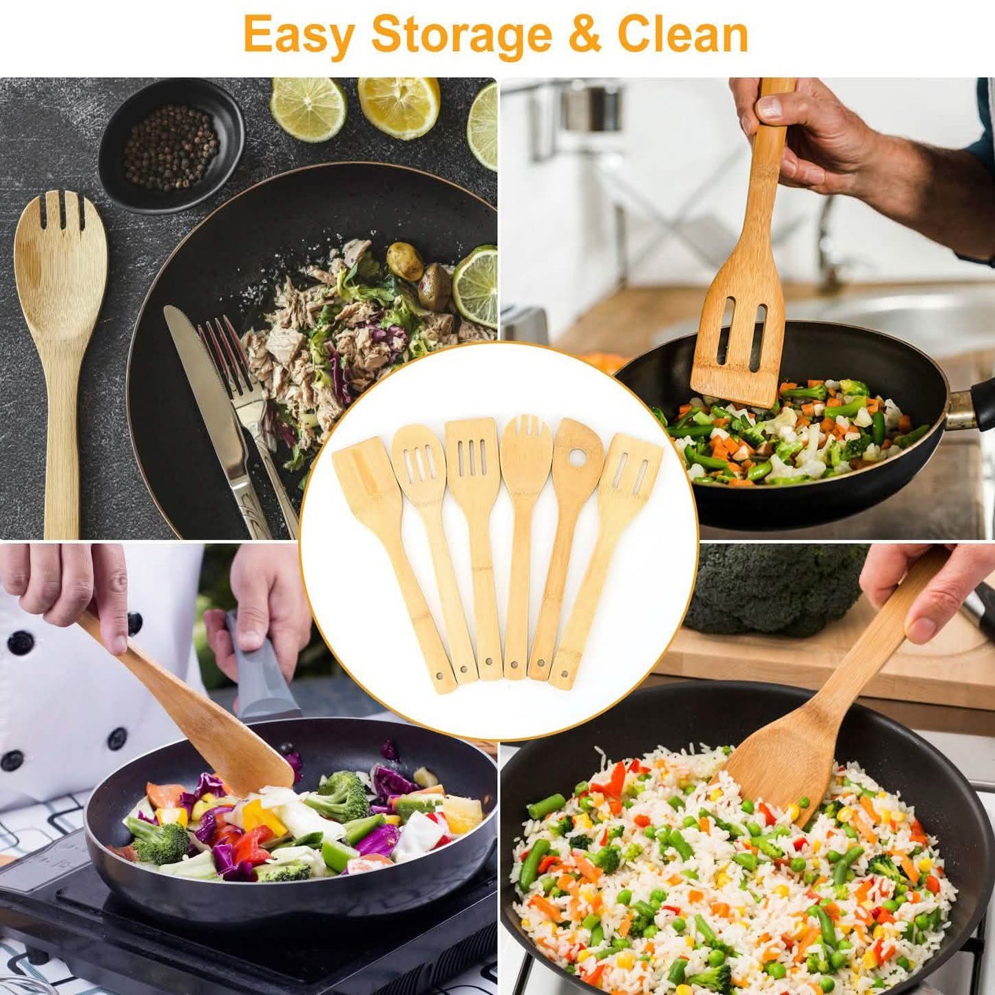 6-Pieces: Cooking Utensil Bamboo Wooden Spoons DailySale