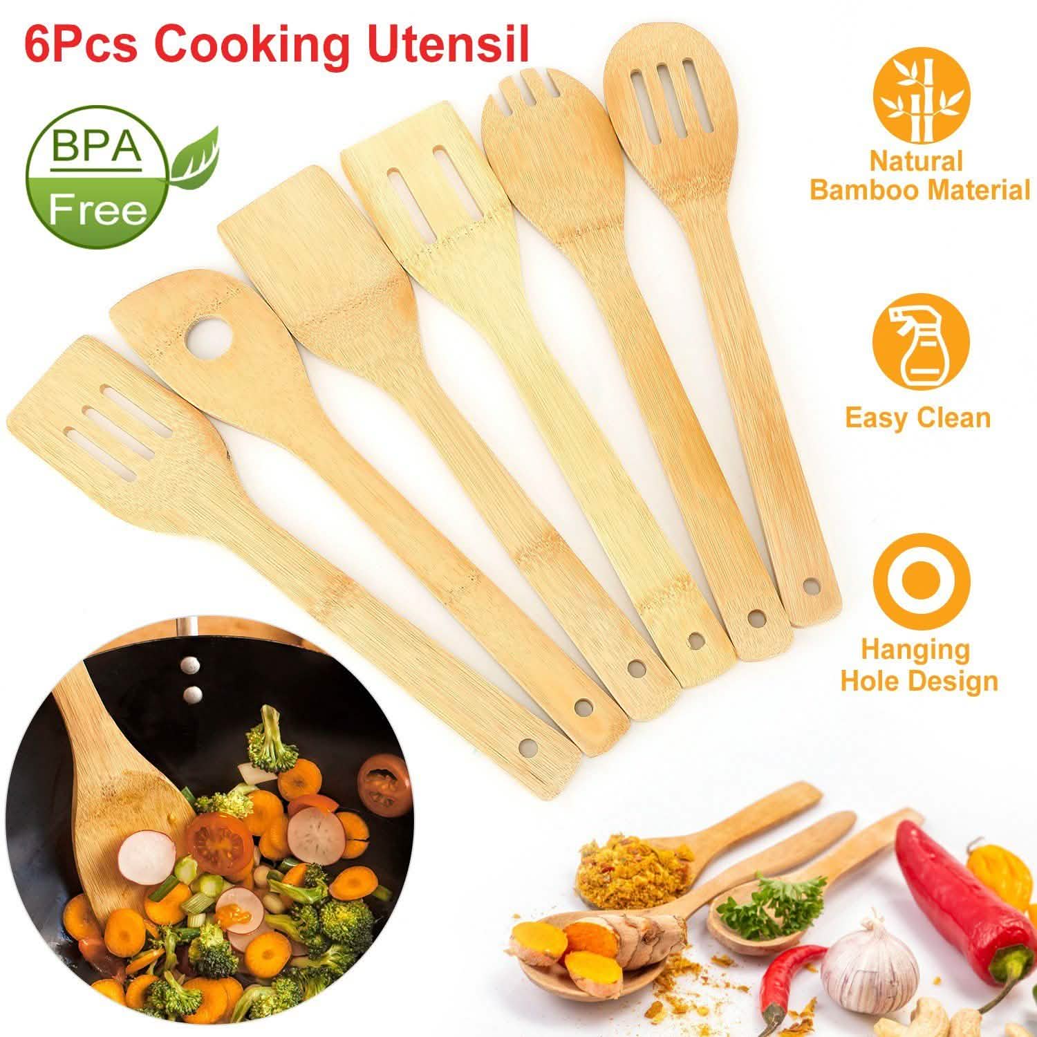 6-Pieces: Cooking Utensil Bamboo Wooden Spoons DailySale