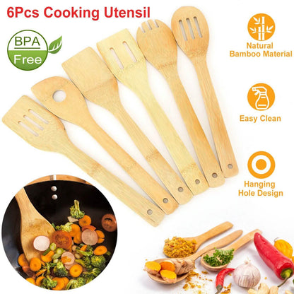 6-Pieces: Cooking Utensil Bamboo Wooden Spoons DailySale