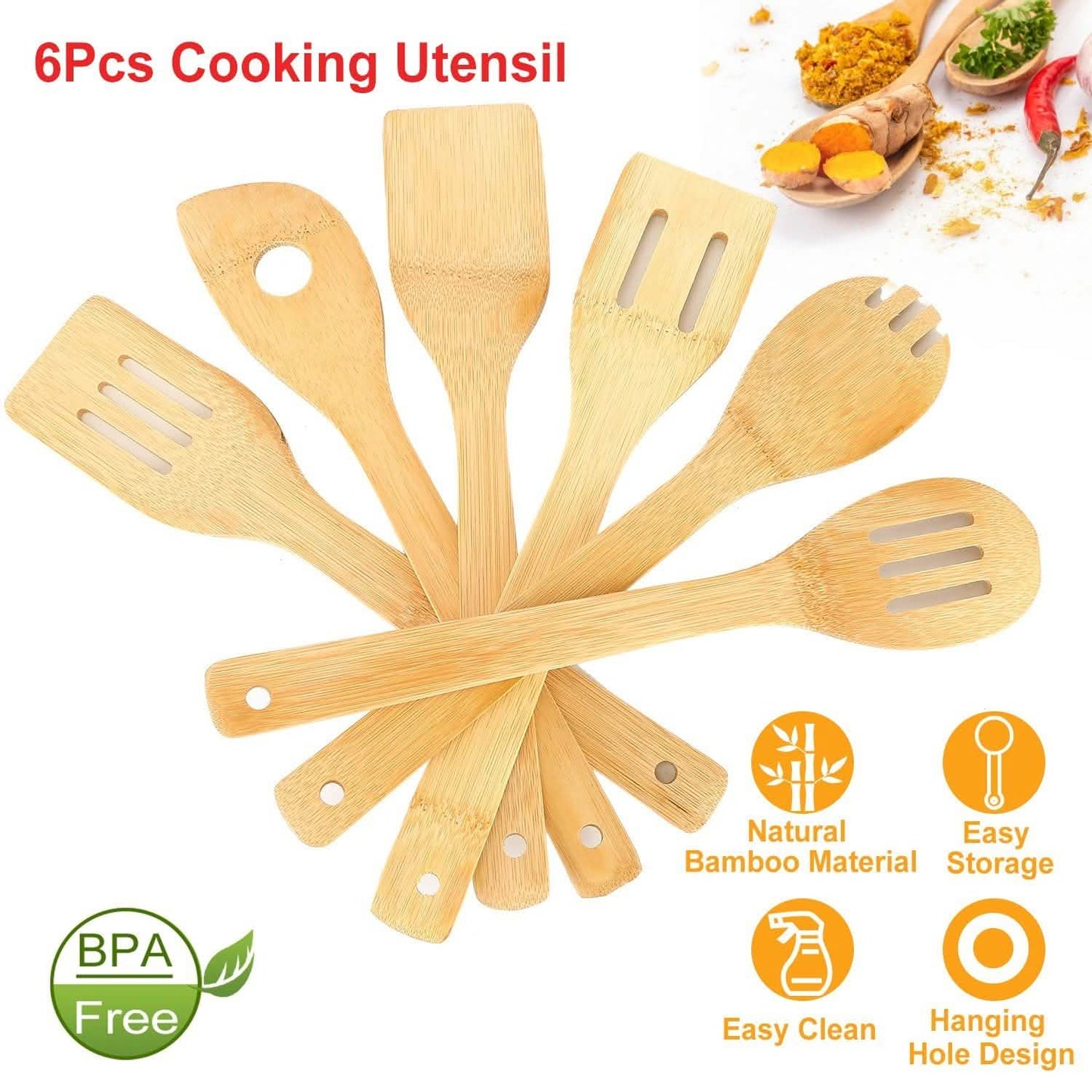 6-Pieces: Cooking Utensil Bamboo Wooden Spoons DailySale