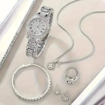 6-Pieces: Elegant Women's Jewelry Set with Quartz Roman Numerals Watch DailySale