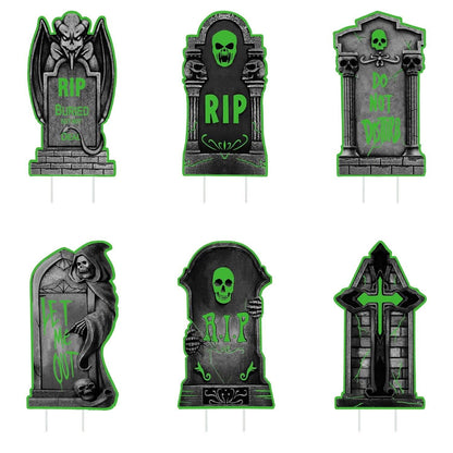6-Pieces: Glow in the Dark Halloween Yard Sign Decorations with 12 Stakes DailySale