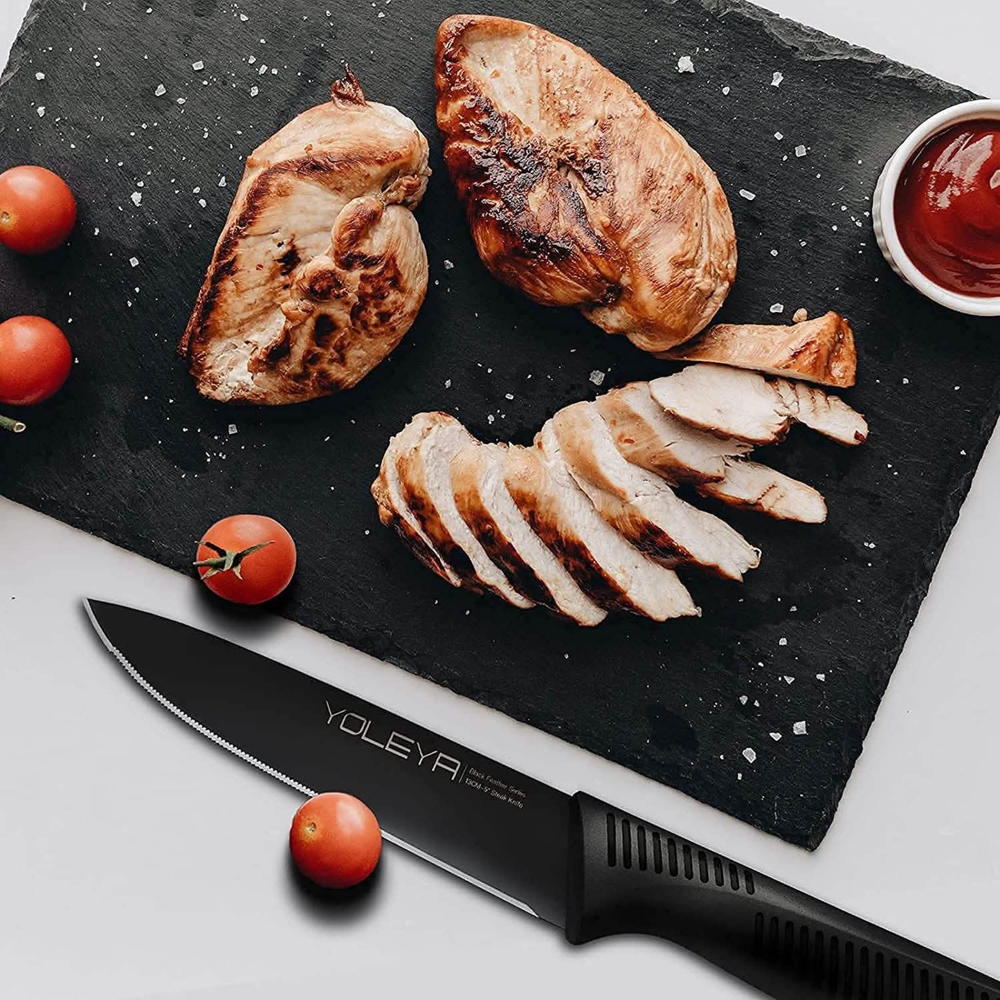 6-Pieces Set: YOLEYA High Carbon German Stainless Steel Black Serrated Steak Knife Set DailySale