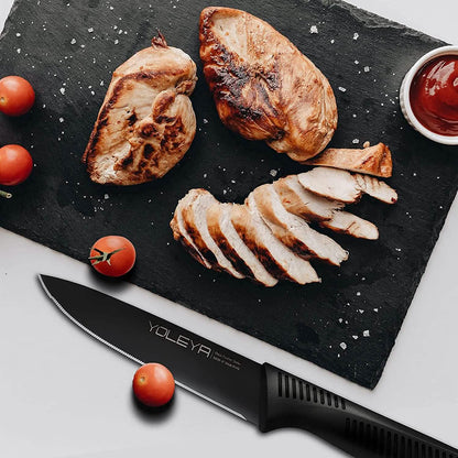 6-Pieces Set: YOLEYA High Carbon German Stainless Steel Black Serrated Steak Knife Set DailySale