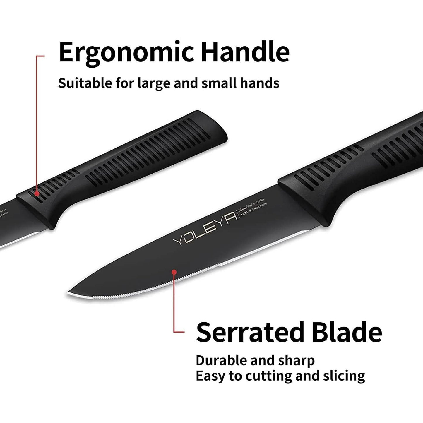 6-Pieces Set: YOLEYA High Carbon German Stainless Steel Black Serrated Steak Knife Set DailySale