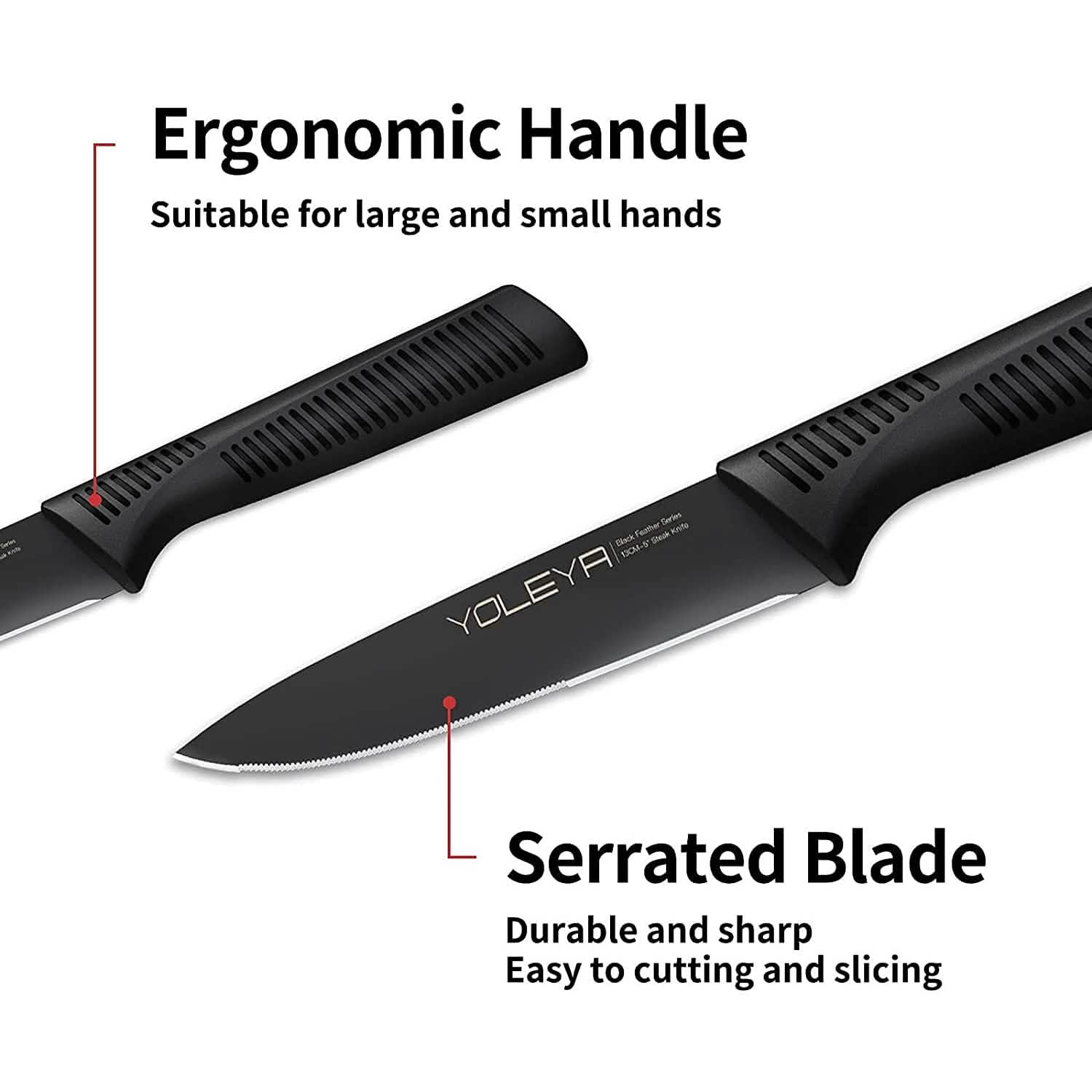 6-Pieces Set: YOLEYA High Carbon German Stainless Steel Black Serrated Steak Knife Set DailySale