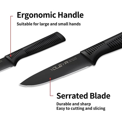 6-Pieces Set: YOLEYA High Carbon German Stainless Steel Black Serrated Steak Knife Set DailySale