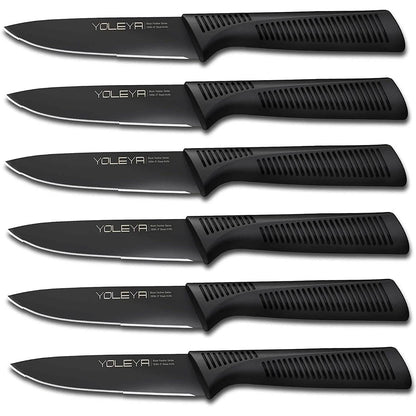 6-Pieces Set: YOLEYA High Carbon German Stainless Steel Black Serrated Steak Knife Set DailySale