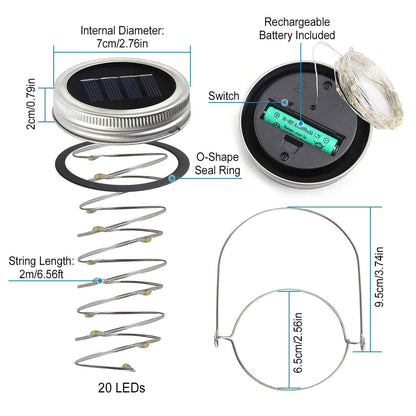 6-Pieces: Solar Powered Mason Jar Lid Lights 20 LEDs DailySale