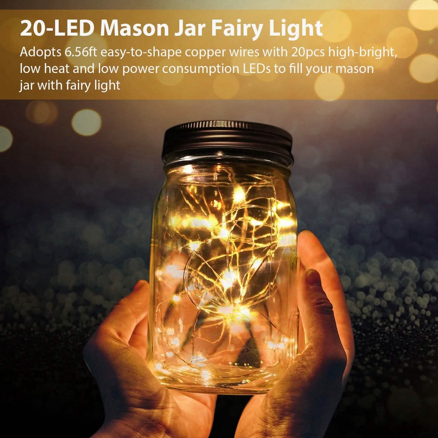 6-Pieces: Solar Powered Mason Jar Lid Lights 20 LEDs DailySale