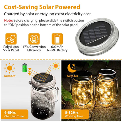 6-Pieces: Solar Powered Mason Jar Lid Lights 20 LEDs DailySale
