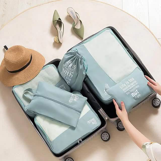 6-Pieces: Travel Luggage Organizers Set Packing Cubes with Shoe Bag Cosmetics Accessories DailySale