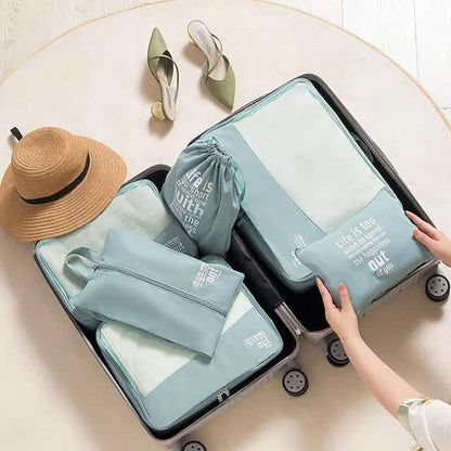 6-Pieces: Travel Luggage Organizers Set Packing Cubes with Shoe Bag Cosmetics Accessories DailySale