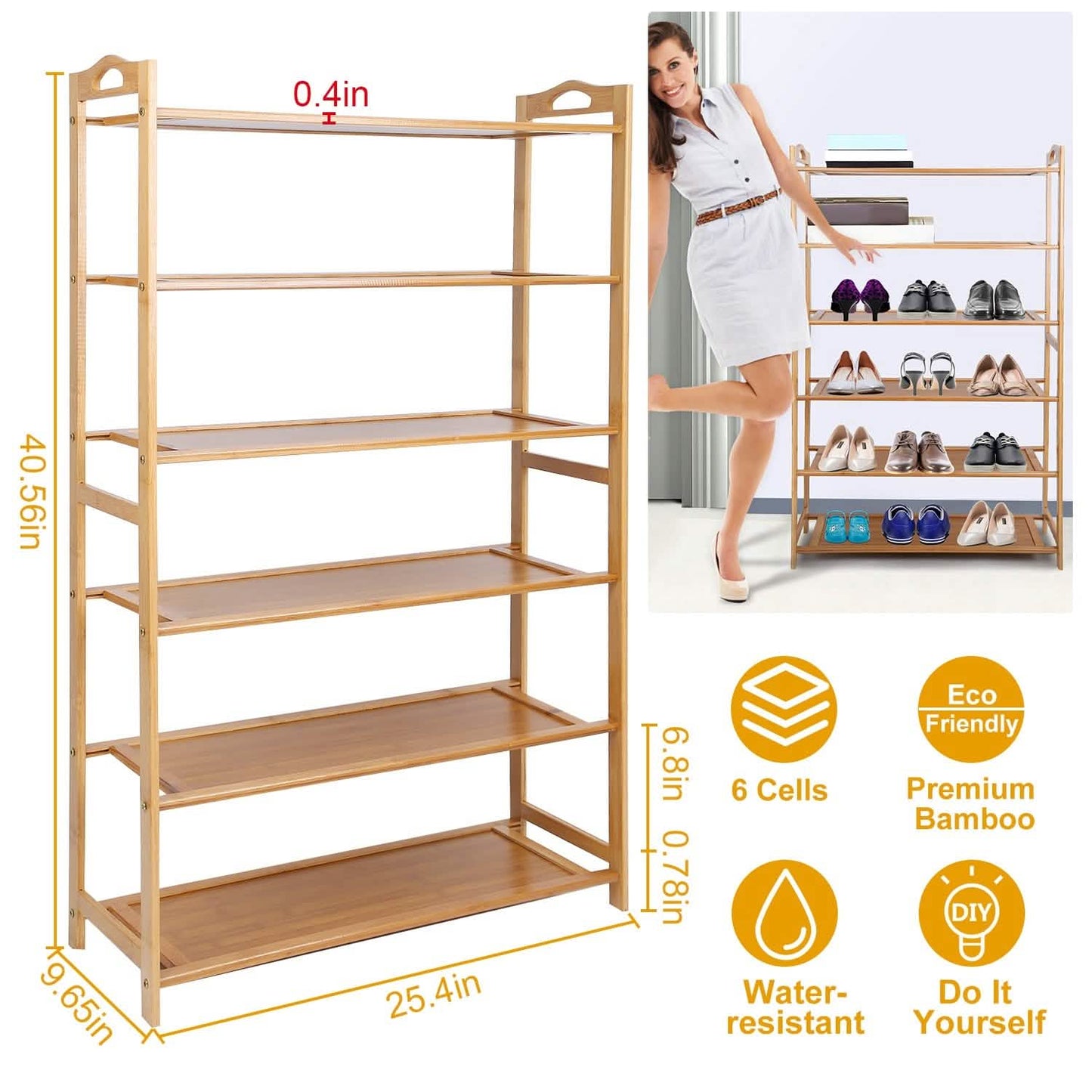 6 Tier Bamboo Shoe Rack Organizer DailySale