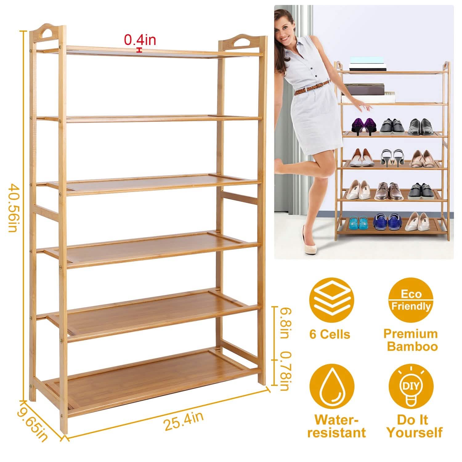 6 Tier Bamboo Shoe Rack Organizer DailySale