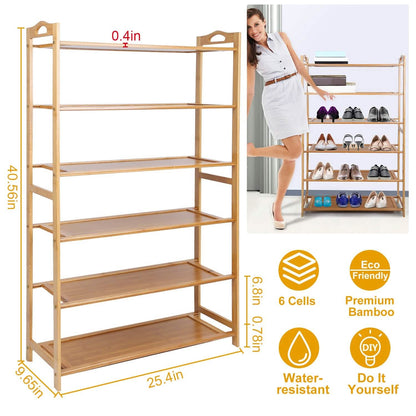 6 Tier Bamboo Shoe Rack Organizer DailySale