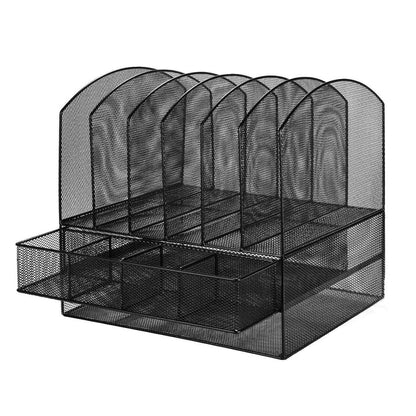 6 Trays 2 Tier Mesh Desk File Sorter Organizer Office Document Holder with Drawer DailySale
