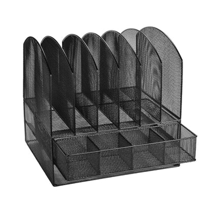 6 Trays 2 Tier Mesh Desk File Sorter Organizer Office Document Holder with Drawer DailySale