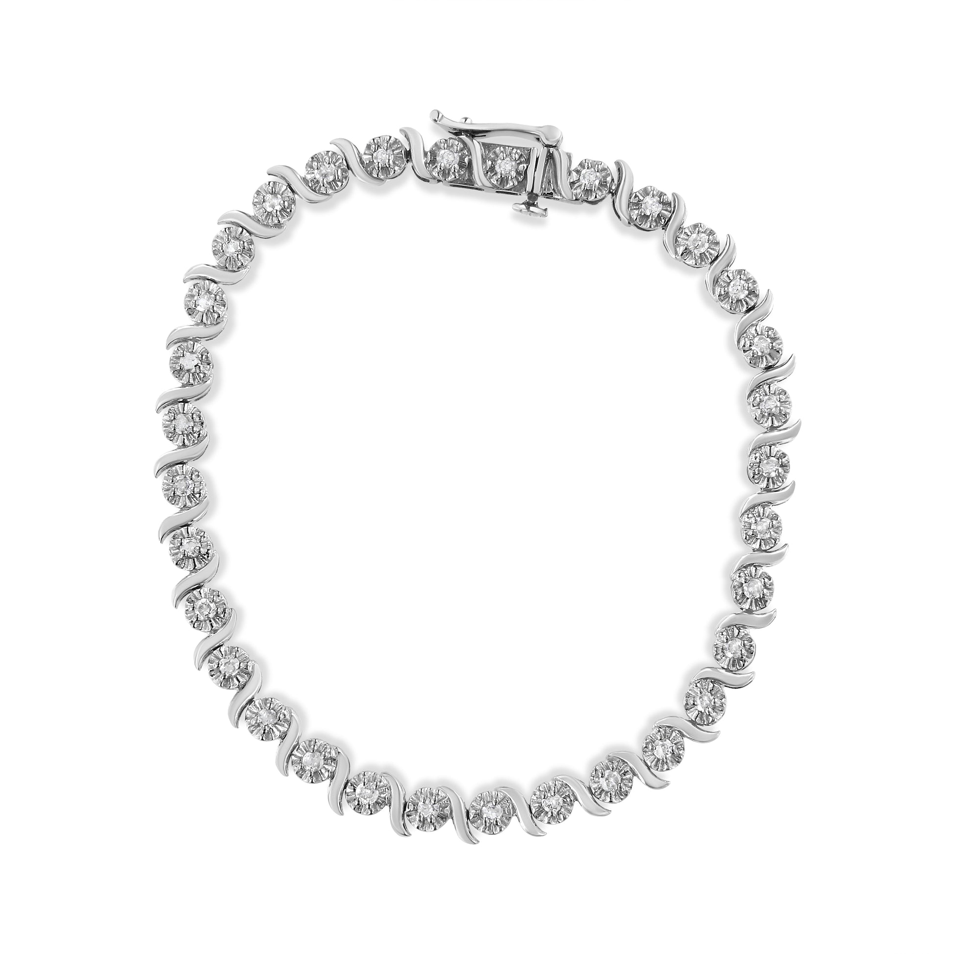 .925 Sterling Silver 1.0 Cttw Diamond Spiral Wave Curved-Link 7" Tennis Bracelet (I-J Color, I3 Clarity) Bids.com