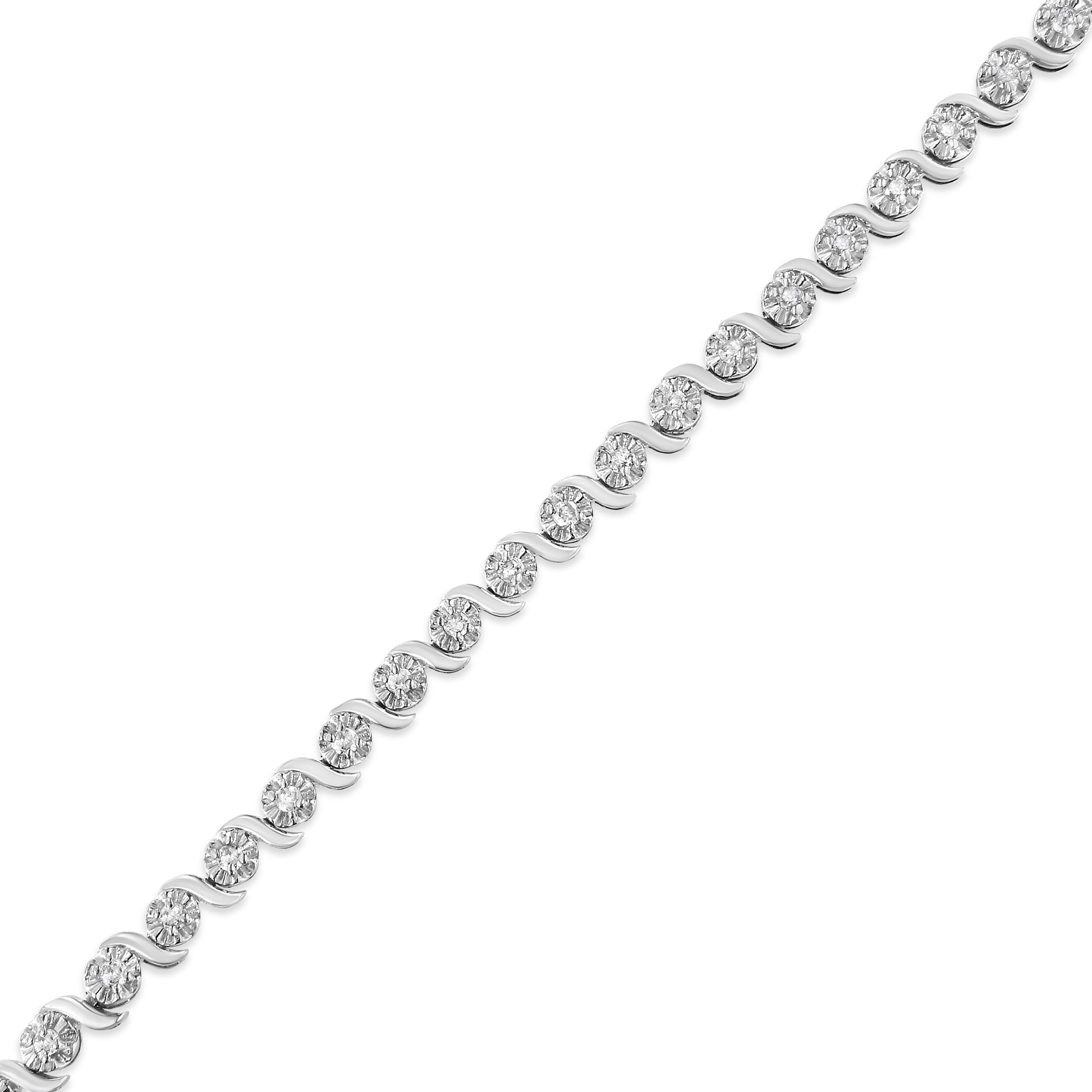 .925 Sterling Silver 1.0 Cttw Diamond Spiral Wave Curved-Link 7" Tennis Bracelet (I-J Color, I3 Clarity) Bids.com