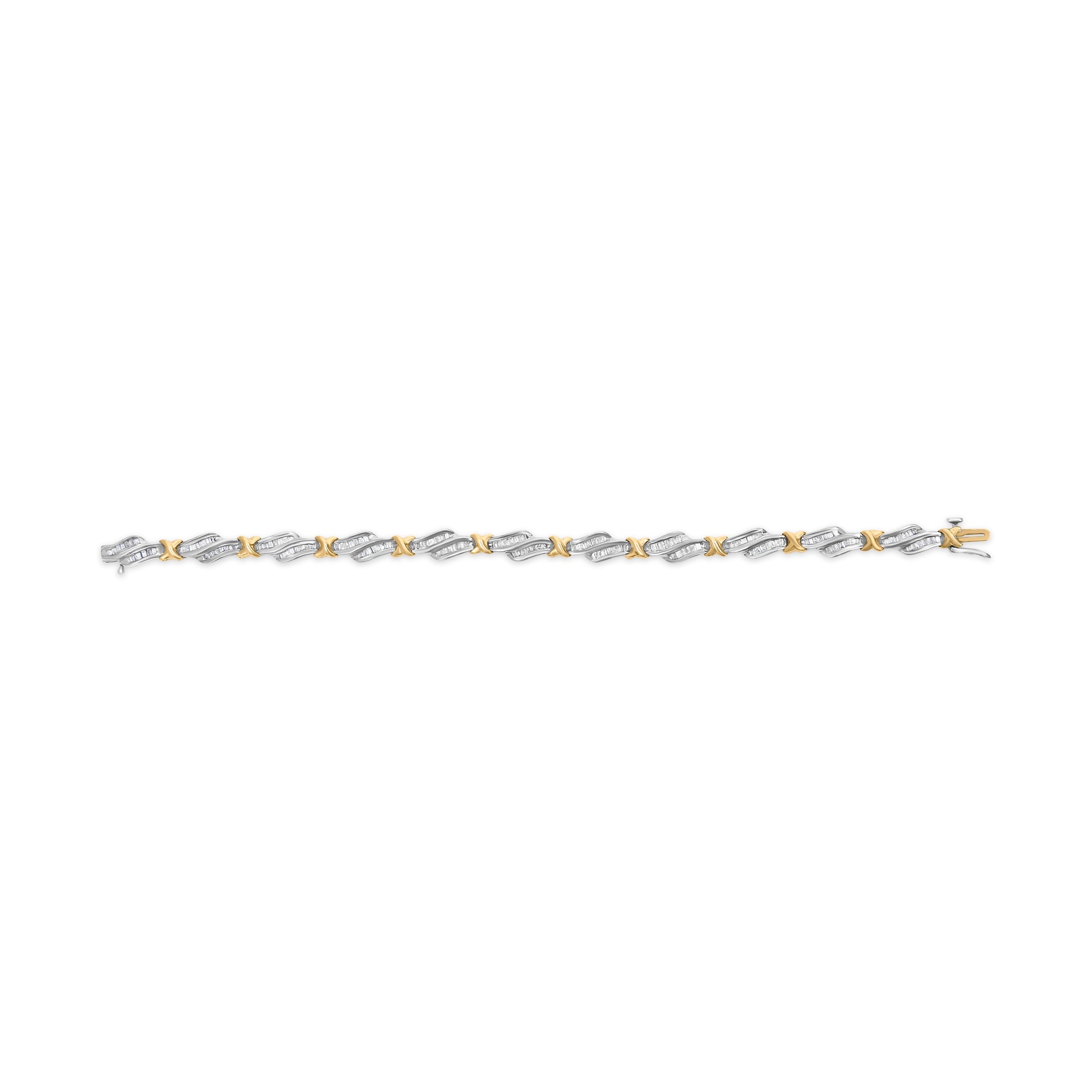 10k Two-Toned Gold 2.00 Cttw Channel Set Baguette-Diamond Weave and  "X" Spiral Link Bracelet (H-I Color, I1-I2 Clarity) - 7" Bids.com