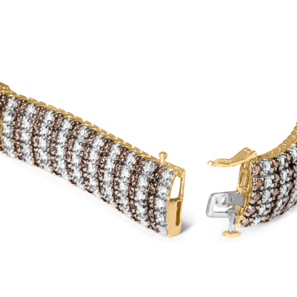 10K Yellow Gold 10-1/3 Cttw Alternating Coco Color and White Diamond 5 Row Tennis Bracelet (Brown/H-I Color, SI1-SI2 Clarity) - Size 7.25 Bids.com