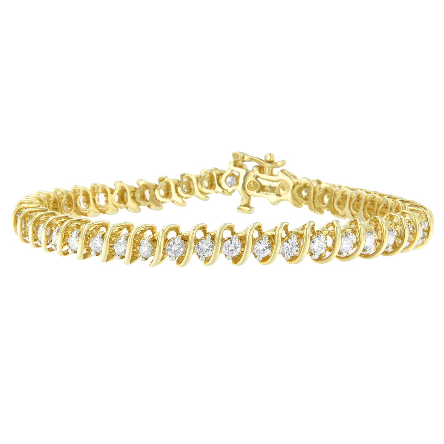 14K Yellow Gold Round Cut Diamond Spiral Link Bracelet (3.00 cttw, H-I Color, SI2-I1 Clarity) Bids.com