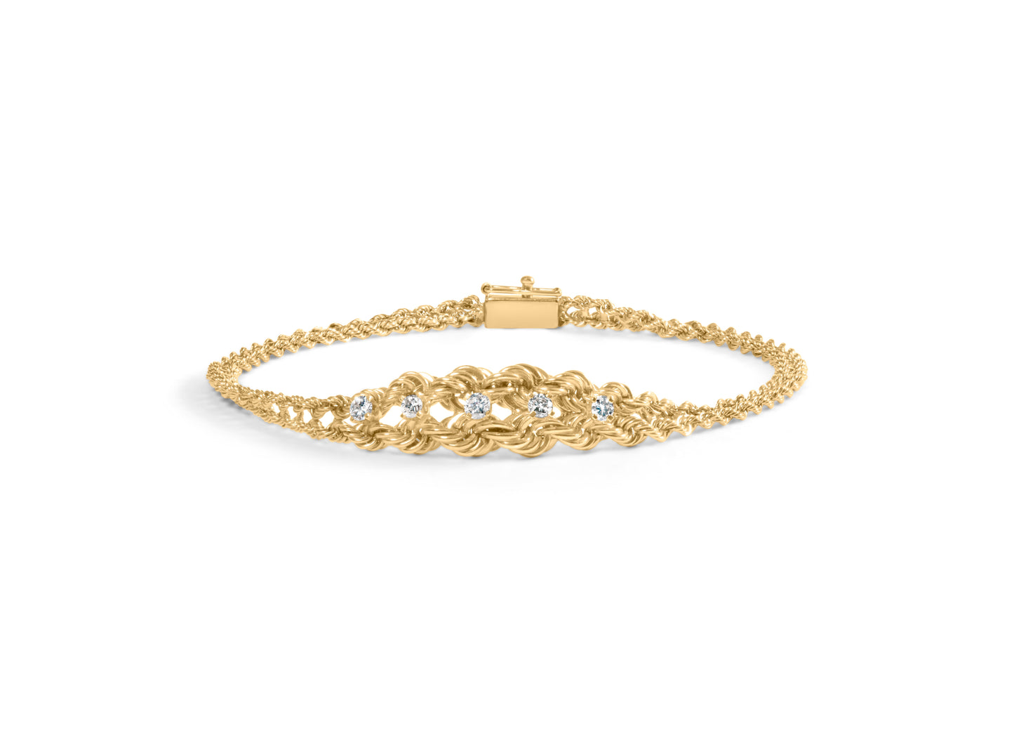 10K Yellow Gold 1/4 Cttw Round-Cut Diamond Basket Weave Rope Chain Style 7" Bracelet (H-I Color, I1-I2 Clarity) Bids.com