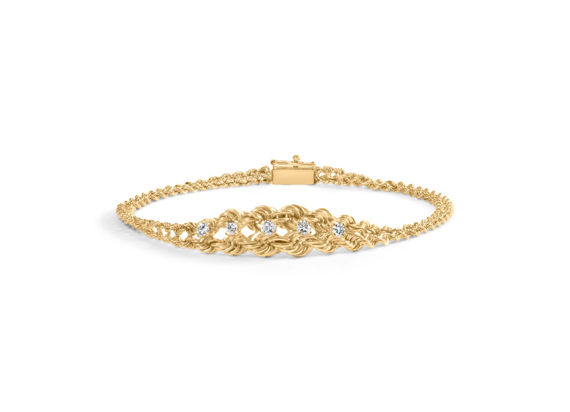 10K Yellow Gold 1/4 Cttw Round-Cut Diamond Basket Weave Rope Chain Style 7" Bracelet (H-I Color, I1-I2 Clarity) Bids.com