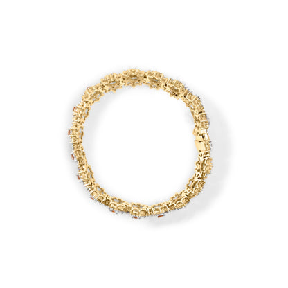 14K Yellow Gold 8.00 Cttw Champagne Diamond Floral Cluster Halo Link Bracelet (H-I Color, I1-I2 Clarity) Bids.com