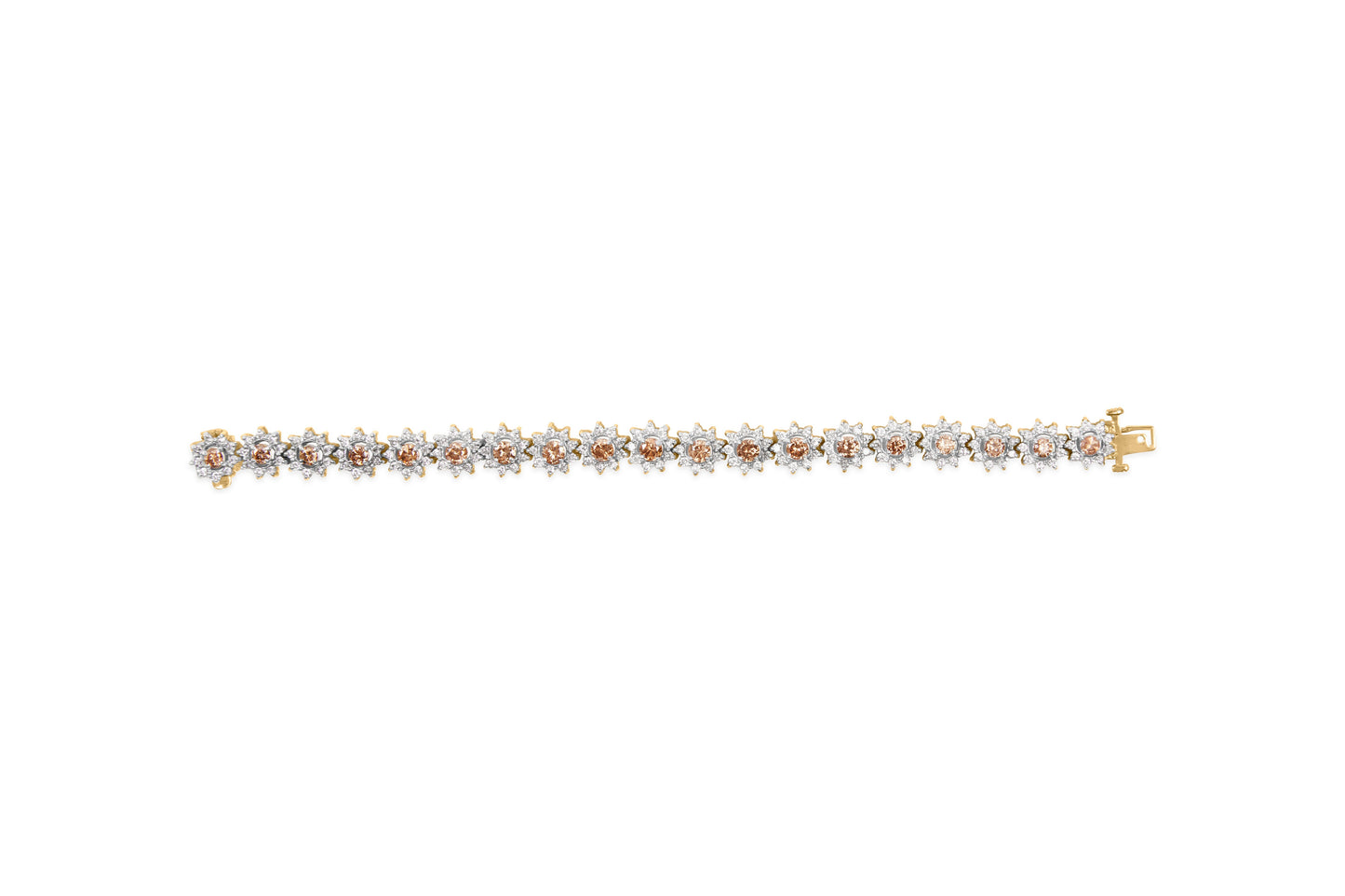 14K Yellow Gold 8.00 Cttw Champagne Diamond Floral Cluster Halo Link Bracelet (H-I Color, I1-I2 Clarity) Bids.com