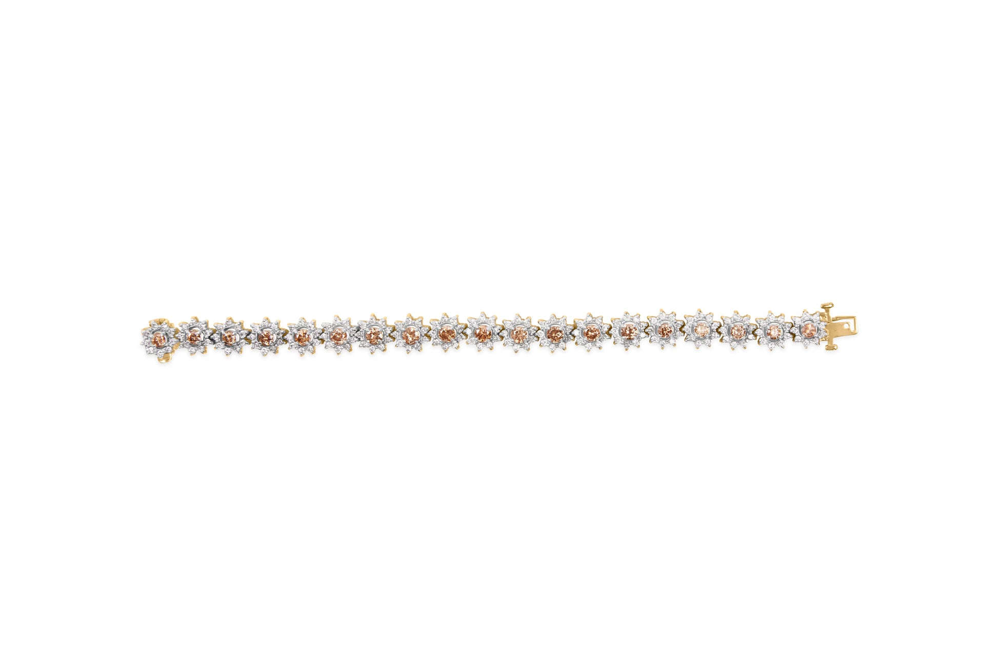 14K Yellow Gold 8.00 Cttw Champagne Diamond Floral Cluster Halo Link Bracelet (H-I Color, I1-I2 Clarity) Bids.com
