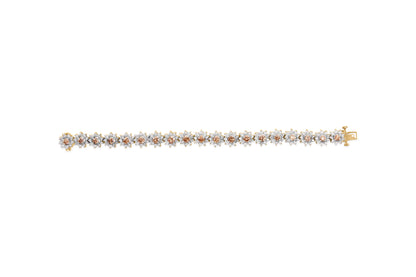14K Yellow Gold 8.00 Cttw Champagne Diamond Floral Cluster Halo Link Bracelet (H-I Color, I1-I2 Clarity) Bids.com