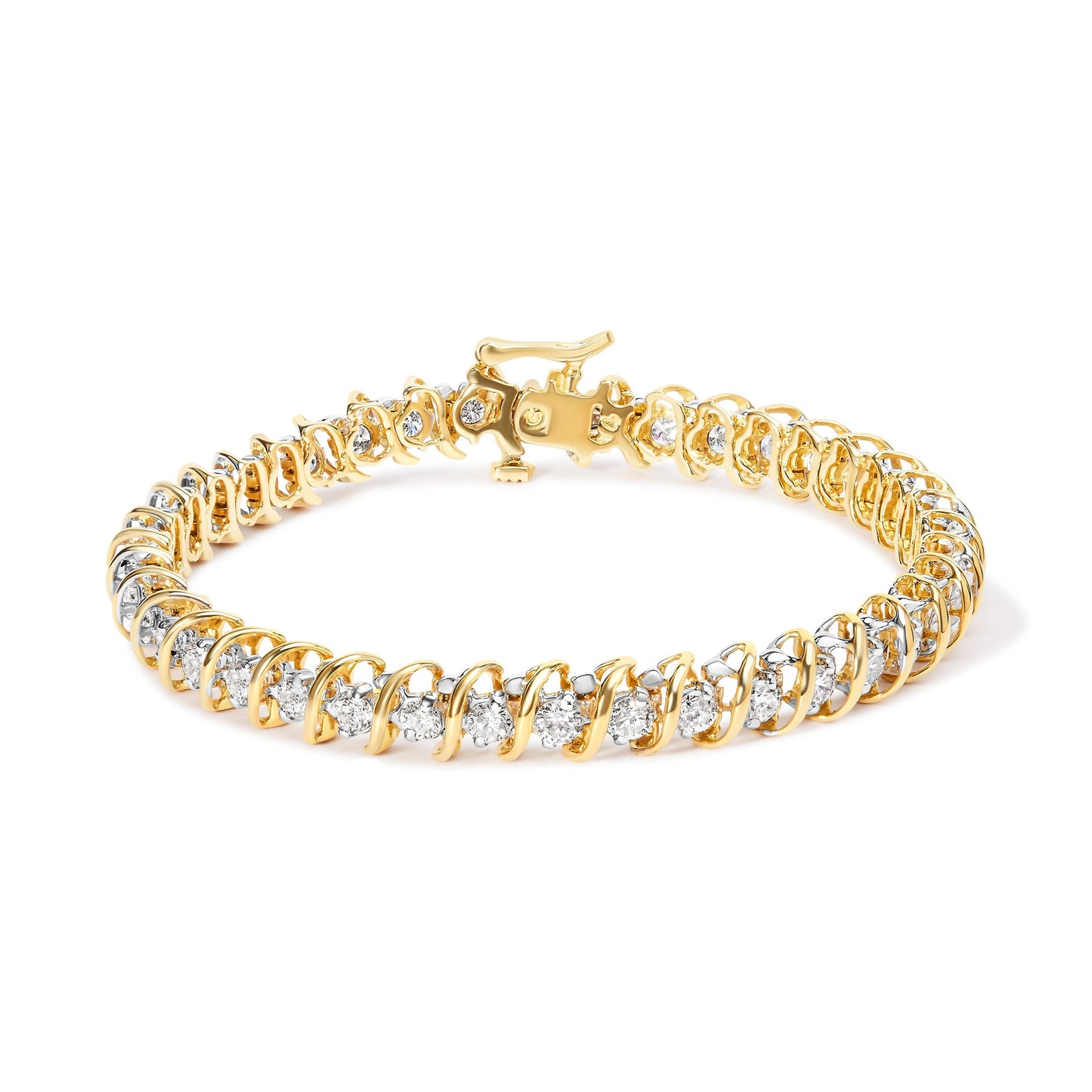 18K Yellow Gold 4.0 Cttw Round-Cut Diamond S-Link 7" Inch Tennis Bracelet (I-J Color, SI1-SI2 Clarity) Bids.com