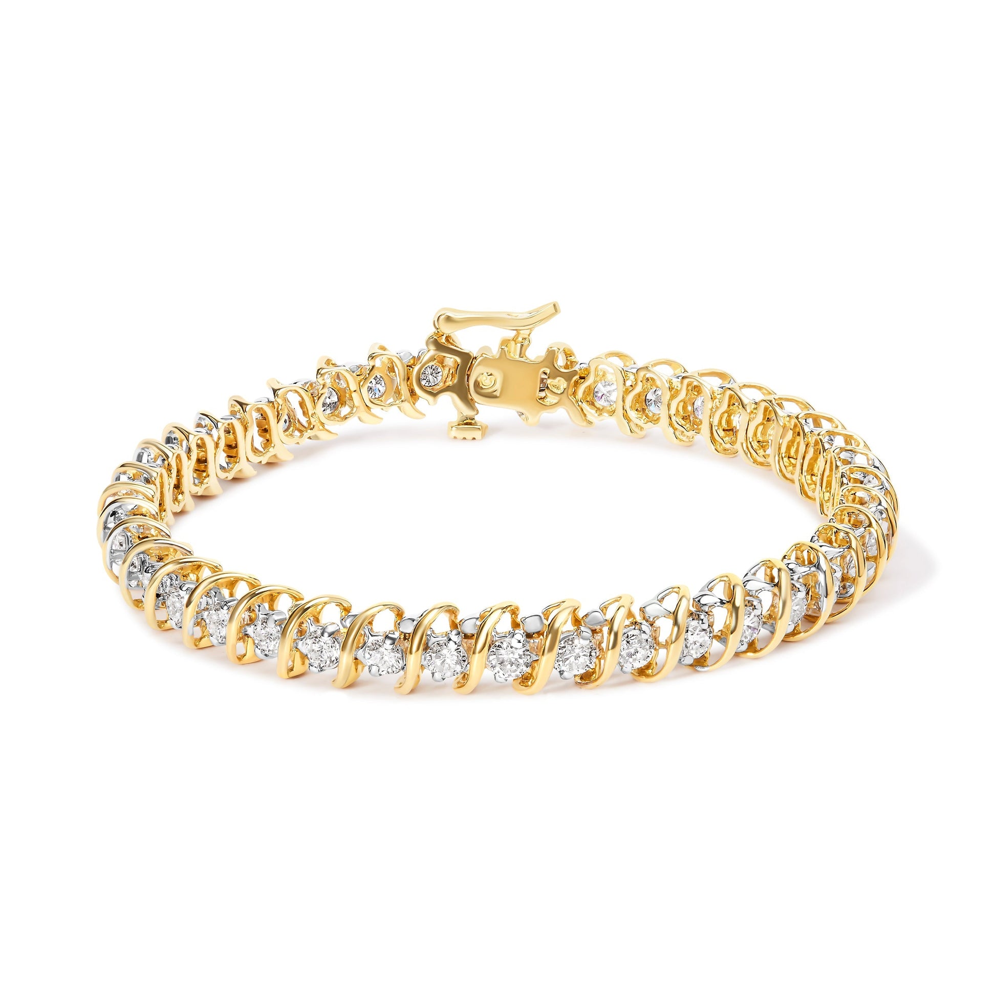 18K Yellow Gold 4.0 Cttw Round-Cut Diamond S-Link 7" Inch Tennis Bracelet (I-J Color, SI1-SI2 Clarity) Bids.com