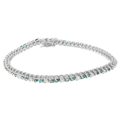 14K White Gold 4 5/8 Cttw Alternating White and Blue Diamond Martini Set Tennis Bracelet (H-I Color, I1-I2 Clarity) - 7" Inches Bids.com