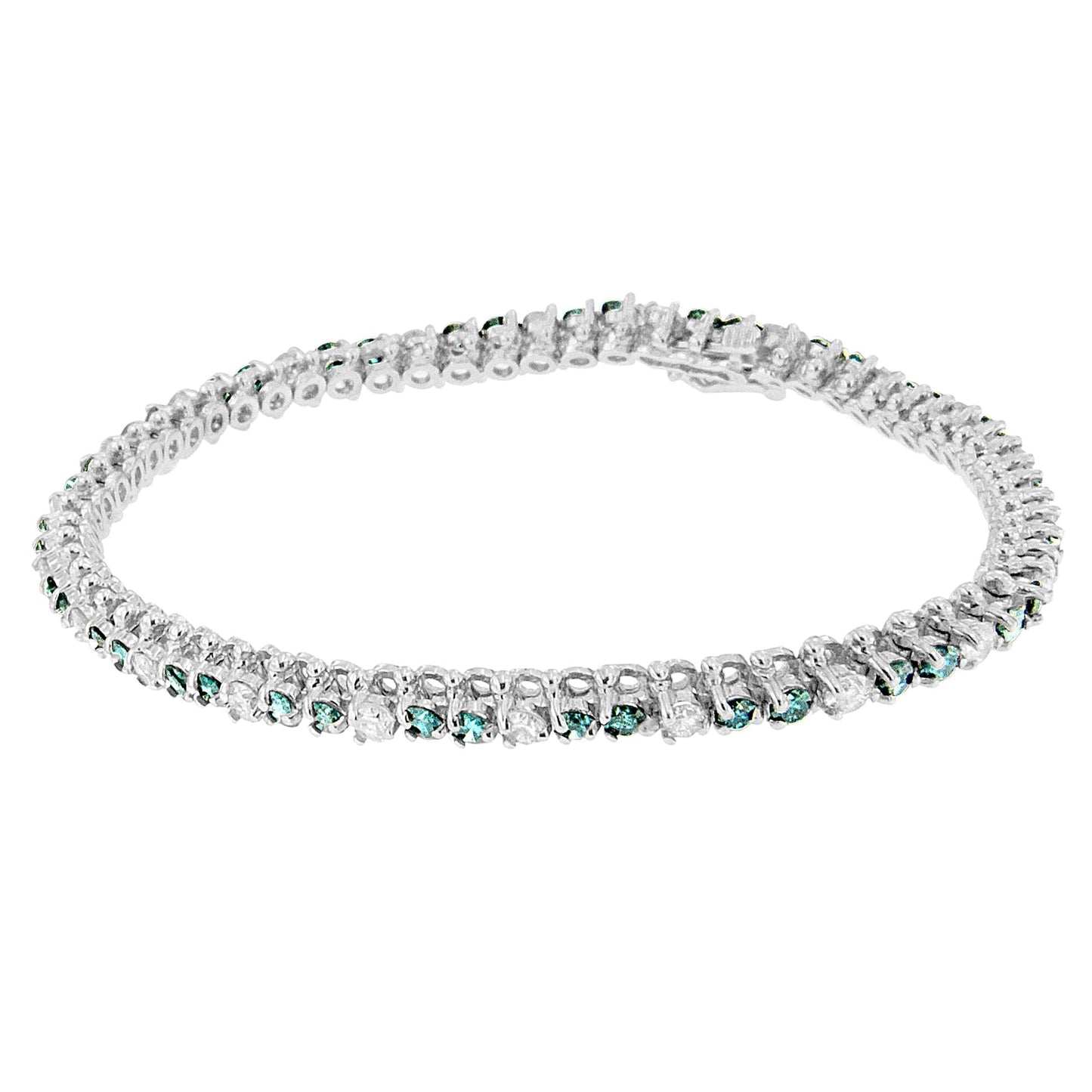 14K White Gold 4 5/8 Cttw Alternating White and Blue Diamond Martini Set Tennis Bracelet (H-I Color, I1-I2 Clarity) - 7" Inches Bids.com