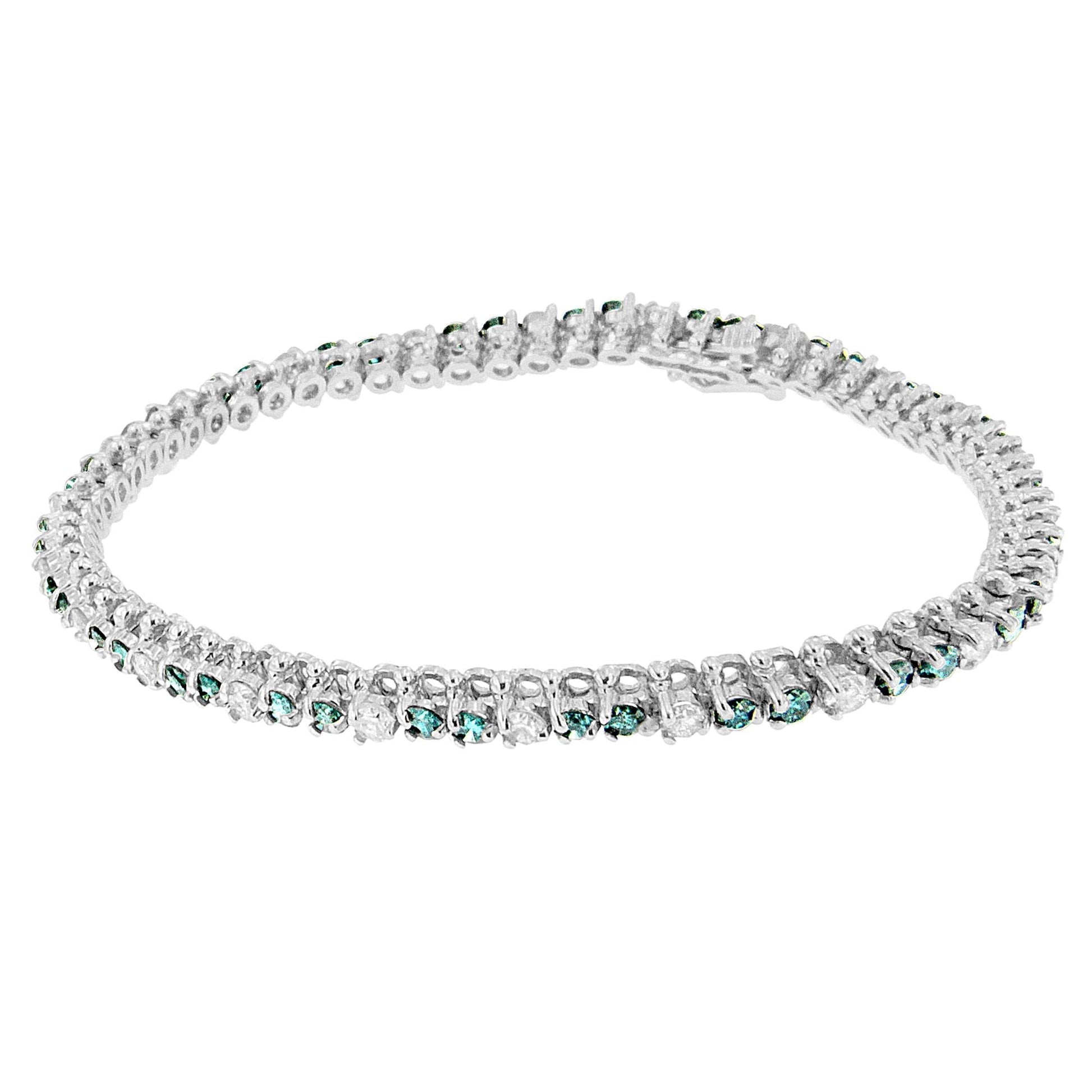 14K White Gold 4 5/8 Cttw Alternating White and Blue Diamond Martini Set Tennis Bracelet (H-I Color, I1-I2 Clarity) - 7" Inches Bids.com