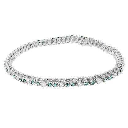 14K White Gold 4 5/8 Cttw Alternating White and Blue Diamond Martini Set Tennis Bracelet (H-I Color, I1-I2 Clarity) - 7" Inches Bids.com